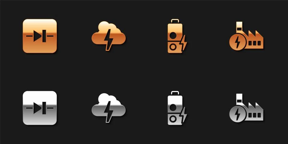 Set Diode in electronic circuit, Cloud and lightning, Battery charge and Nuclear Ilustração Stock