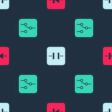 Set Diode in electronic circuit, Electrolytic capacitor and Switch on seamless Illustrazione stock