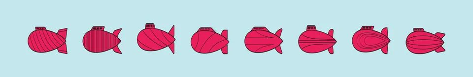 Set of dirigible cartoon icon design template with various models. Stock Illustration