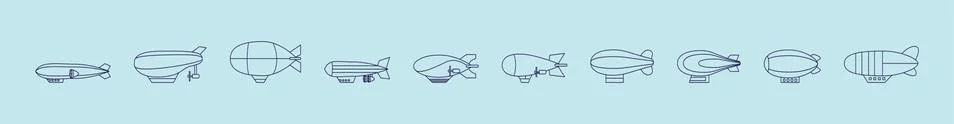 Set of dirigible cartoon icon design template with various models. Stock Illustration