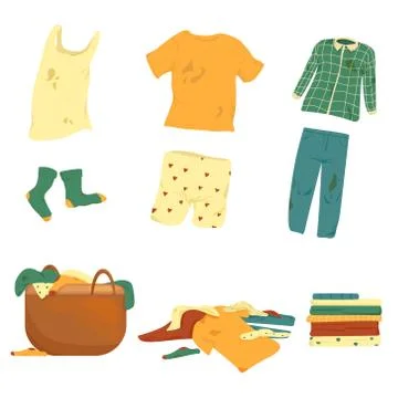 Set of dirty clothes and a laundry basket. Stock Illustration