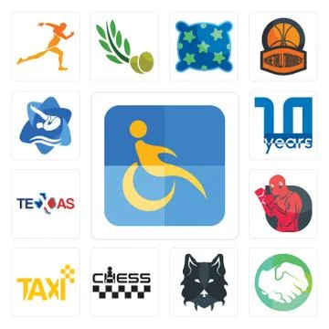 Set of disability, hands shaking, wolf face, chess, taxi, boxer, texas, 10 ye Illustrazione stock gratuita