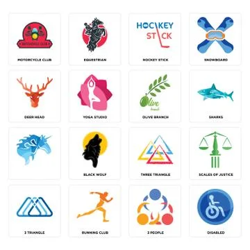 Set of disabled, 3 people, triangle, three, olive branch, deer head, hockey s Free Stock Illustration
