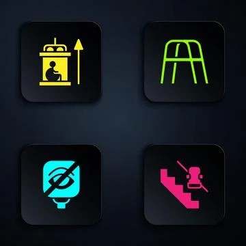 Set Disabled elevator, Elevator for disabled, Blindness and Walker. Black square Illustrazione stock
