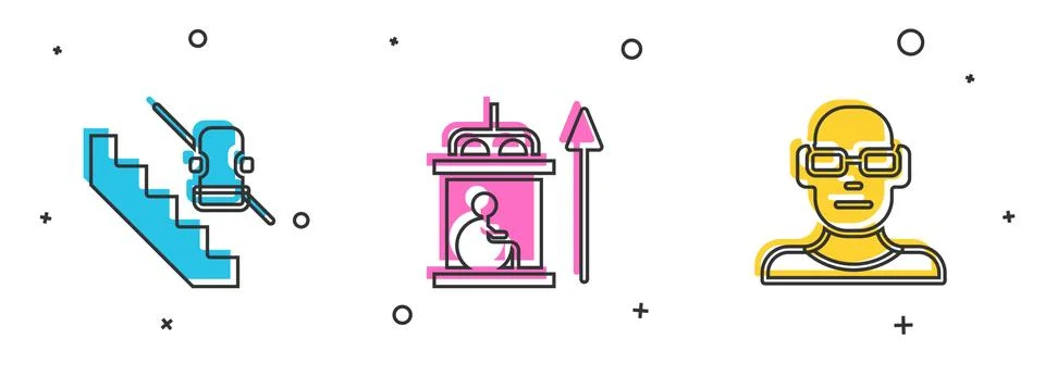 Set Disabled elevator, Elevator for disabled and Poor eyesight icon. Vector Stock Illustration