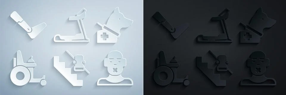 Set Disabled elevator, Guide dog, Electric wheelchair, Head of deaf and dumb 스톡 일러스트