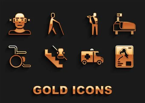 Set Disabled elevator, Hospital bed, X-ray shots, Emergency car, Wheelchair Illustrazione stock