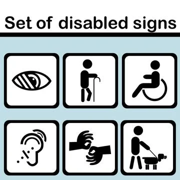 Set of disabled signs Stock Illustration