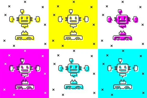 Set Disassembled robot icon isolated on color background. Artificial 库存插图