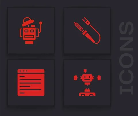 Set Disassembled robot, Robot, Soldering iron and Computer api interface icon Illustrazione stock