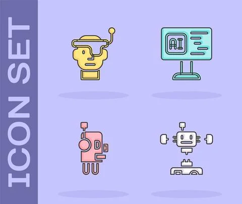 Set Disassembled robot, Smart glasses, Robot and Software icon. Vector 库存插图