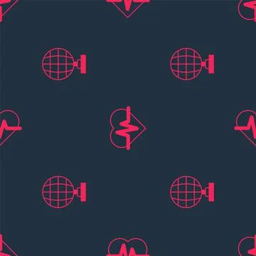 Set Disco ball and Heart rate on seamless pattern. Vector Stock Illustration