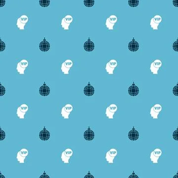 Set Disco ball and Vip inside head on seamless pattern. Vector Stock Illustration