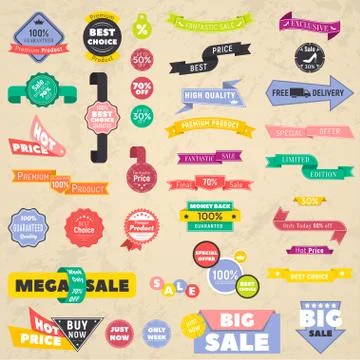Set of discount banners. Representing Labels Stickers Banners collection. Stock Illustration