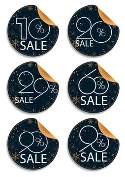 Set of discount Christmas and New Year stickers Stock Illustration