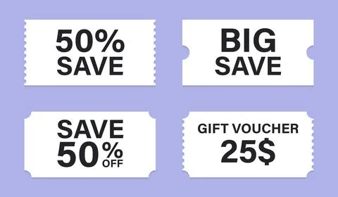 Set of discount coupon ticket. Various coupon promotion illustration. Stock Illustration