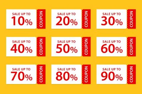 Set of discount coupon ticket. Various coupon promotion illustration. Stock Illustration