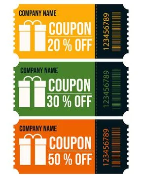 Set of discount gift coupons. Vector illustration. Illustrazione stock