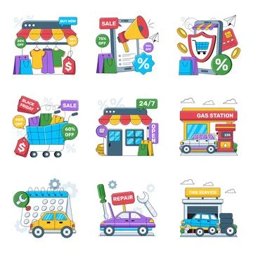 Set of Discount Marketing Flat Illustrations Stock Illustration