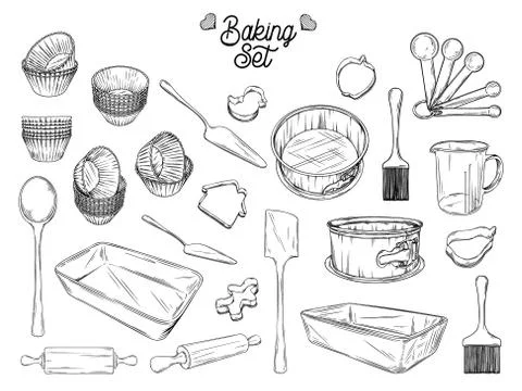 Set of dishes for baking. Baking stuff Vector illustration Stock Illustration