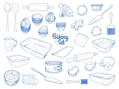 Set of dishes for baking. Baking stuff. Vector illustration Stock Illustration