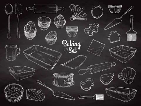 Set of dishes for baking. Baking stuff. Vector illustration Stock Illustration
