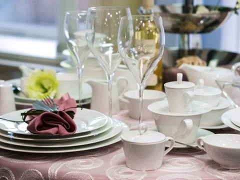 Set of dishes on table 스톡 사진