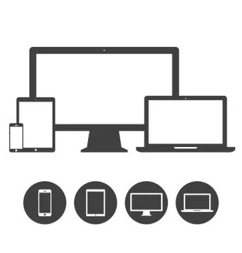 Set of display, laptop, tablet and mobile phones electronic device icons Stock Illustration