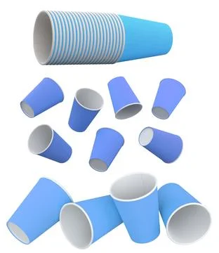 Set of disposable paper cups placed in rows, isolated on white background Stock Illustration