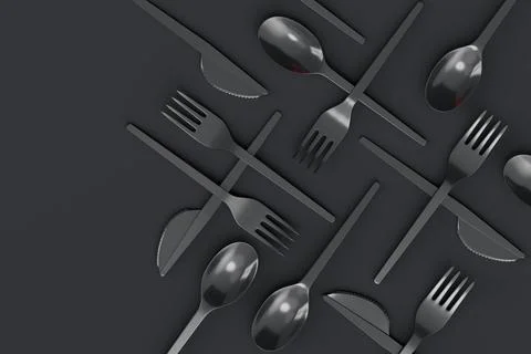 Set of disposable utensils like spoon, fork and knife on monochrome backgroun Stock Illustration