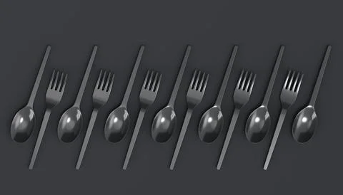 Set of disposable utensils like spoon, fork and knife on monochrome backgroun Stock Illustration