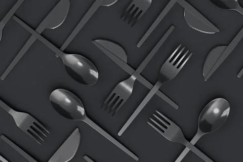 Set of disposable utensils like spoon, fork and knife on monochrome backgroun Stock Illustration