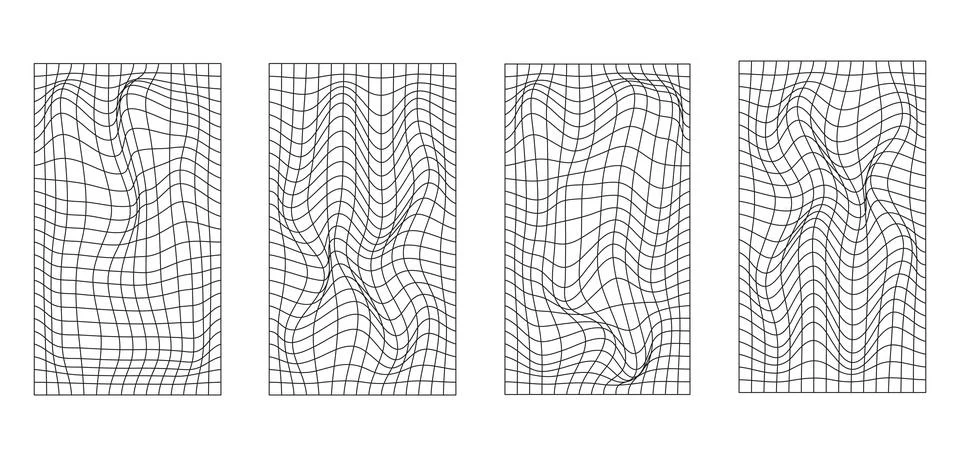 Set of distorted black mesh. Retrowave, synthwave, rave, vaporwave.Trendy r.. Stock-Illustration