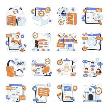 Set of Diverse Flat Illustrations Stock Illustration