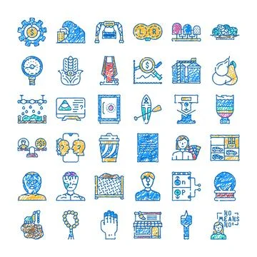 Set of diverse hand drawn doodle line icons 스톡 일러스트