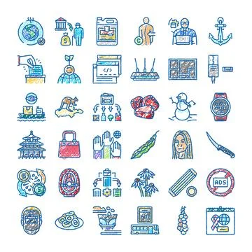 Set of diverse hand drawn doodle icons and symbols Illustrazione stock