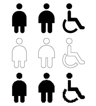 Set of diverse human figures representing various body types and wheelchair.. Stock Illustration