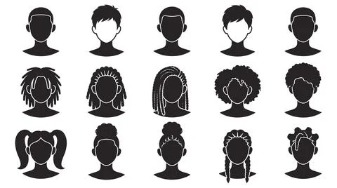 Set of diverse human head silhouettes with black silhouettes Illustration