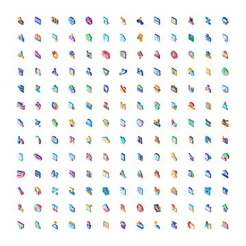 Set of diverse isometric icons representing various concepts Stock Illustration