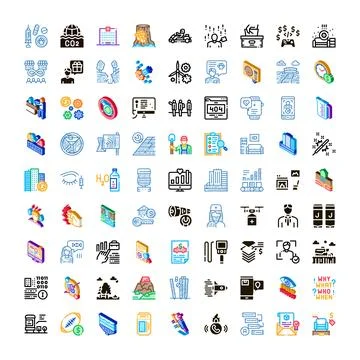 Set of diverse isometric icons representing concepts and symbols Stock Illustration