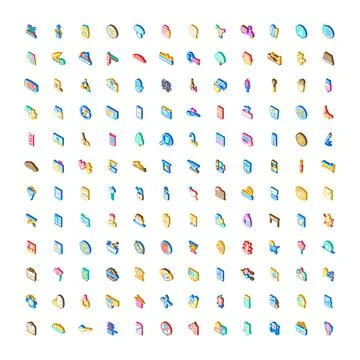 Set of diverse isometric icons representing various objects Illustrazione stock