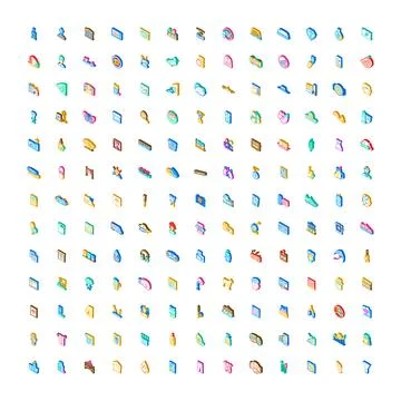 Set of diverse isometric icons representing various concepts Stock Illustration