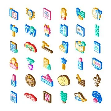 Set of diverse isometric icons representing various objects イラスト素材