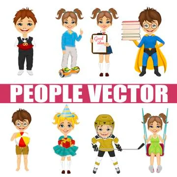 Set of diverse kids Stock Illustration