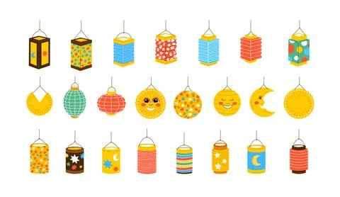Set of diverse lantern for saint martin day.Laternenumzug tradition in europe Stock Illustration