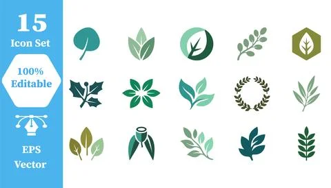 Set of diverse leaf and foliage icons with botanical illustration collection Ilustración de archivo