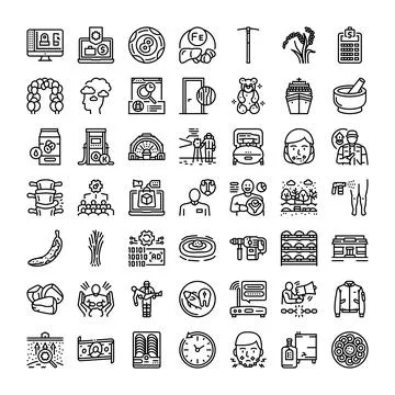 Set of diverse line icons representing various concepts 库存插图