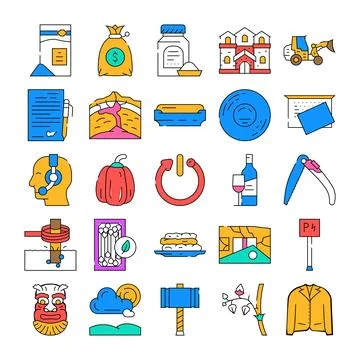 Set of diverse linear icons representing various concepts Illustrazione stock