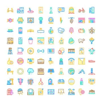 Set of diverse linear icons with various concepts Stock Illustration