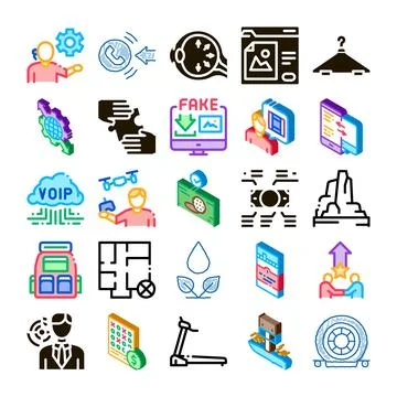 Set of diverse outline and isometric icons Illustrazione stock